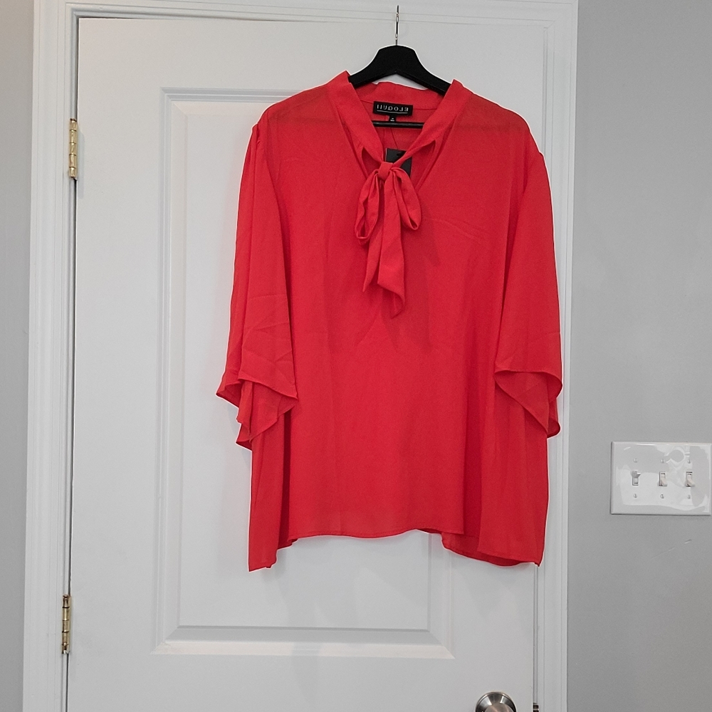 Eloquii Red Tie Neck Blouse
